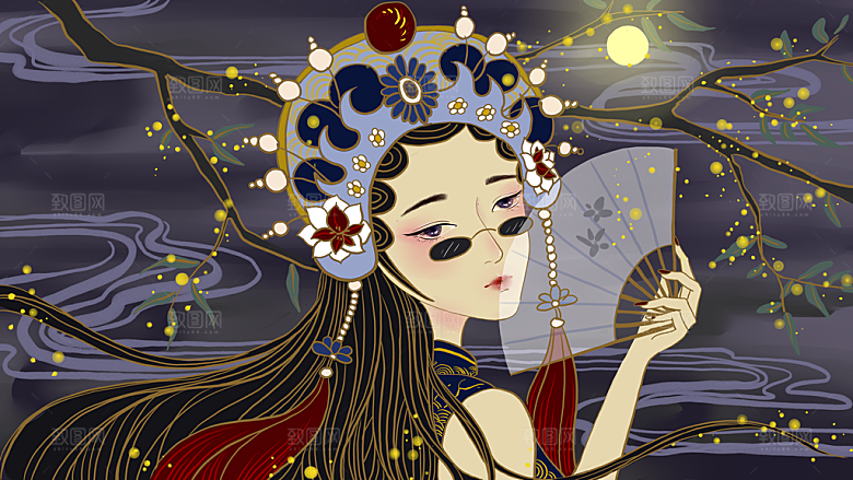 中国风国潮国粹戏曲人物脸谱插画