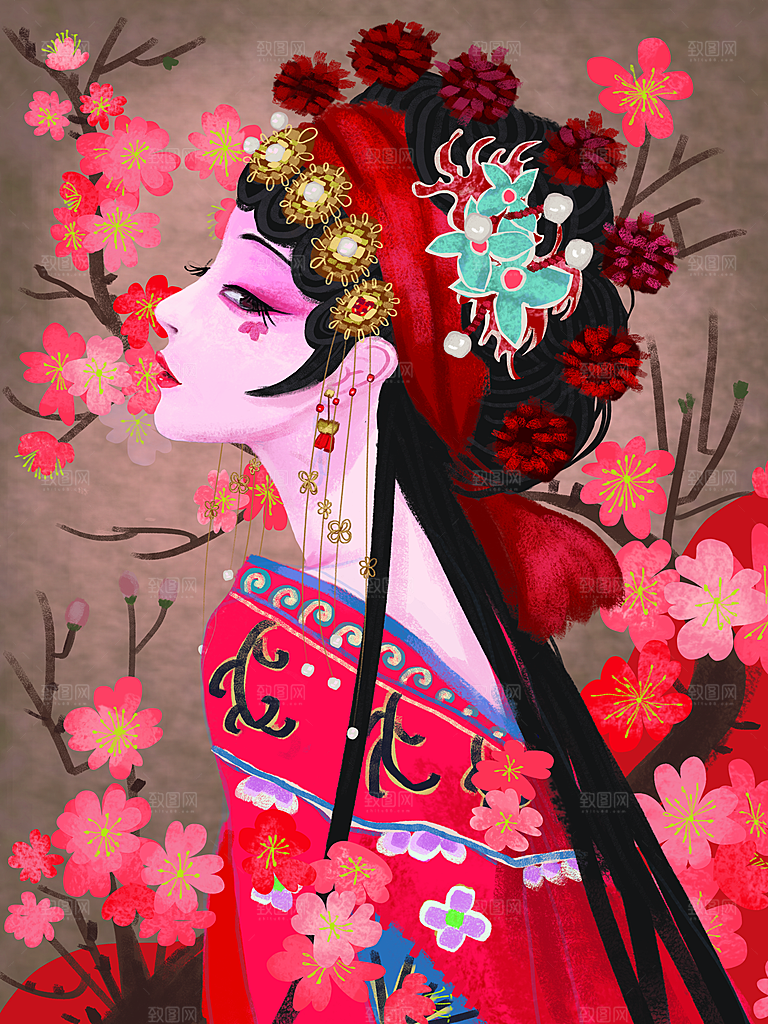 中国风国潮国粹戏曲人物脸谱插画