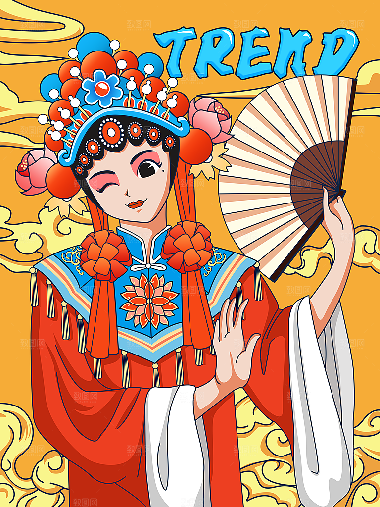中国风国潮国粹戏曲人物脸谱插画