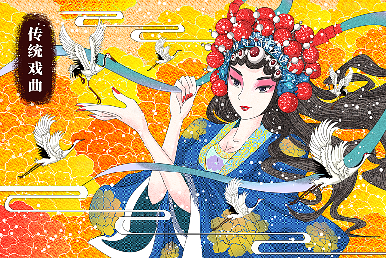 中国风国潮国粹戏曲人物脸谱插画