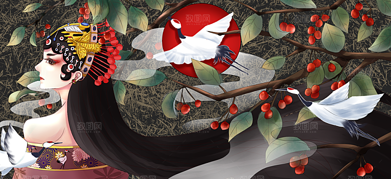 中国风国潮国粹戏曲人物脸谱插画