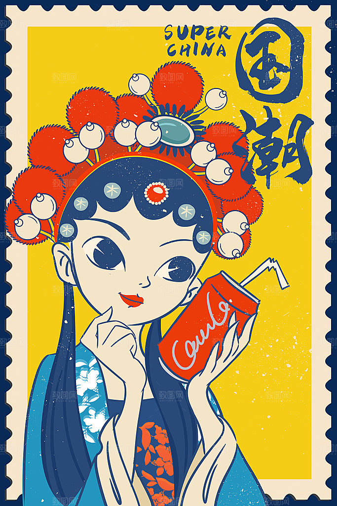 中国风国潮国粹戏曲人物脸谱插画
