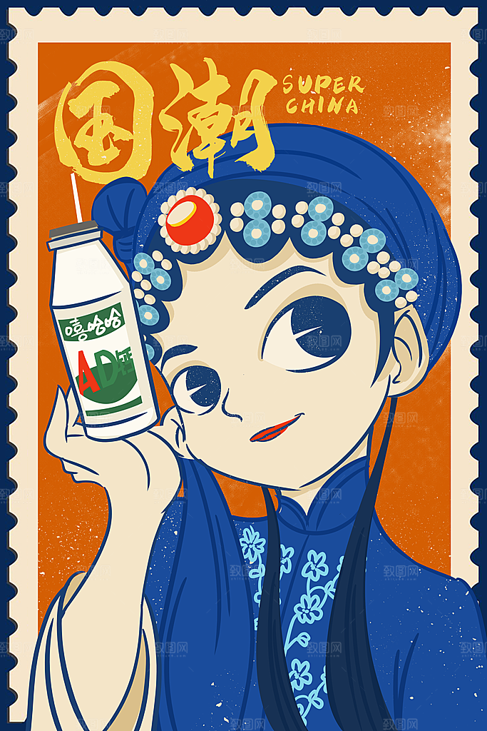 中国风国潮国粹戏曲人物脸谱插画