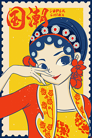 中国风国潮国粹戏曲人物脸谱插画
