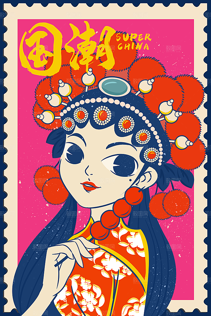 中国风国潮国粹戏曲人物脸谱插画