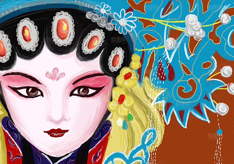 中国风国潮国粹戏曲人物脸谱插画