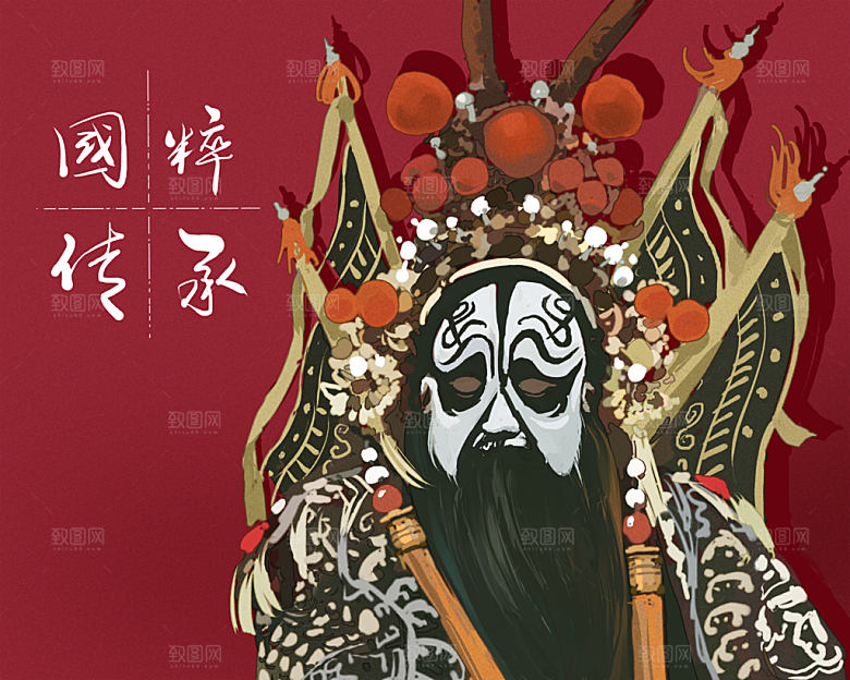 中国风国潮国粹戏曲人物脸谱插画