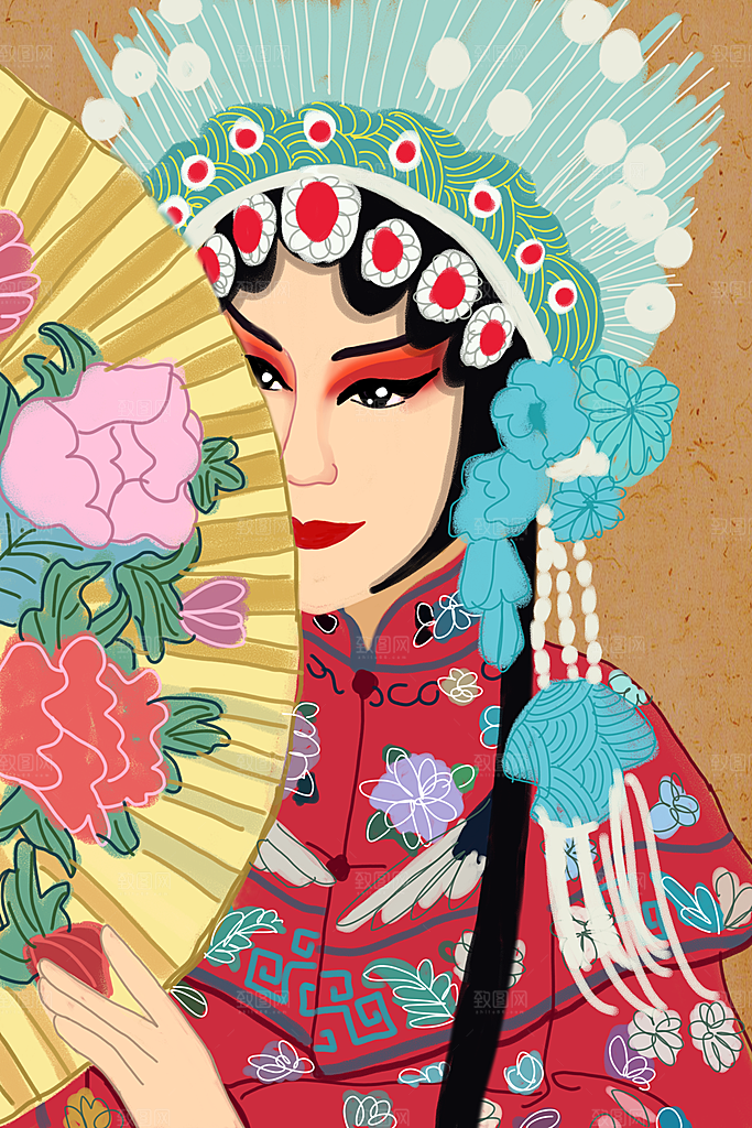 中国风国潮国粹戏曲人物脸谱插画
