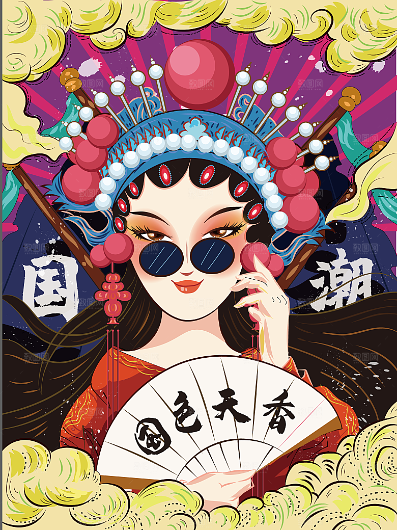 中国风国潮国粹戏曲人物脸谱插画