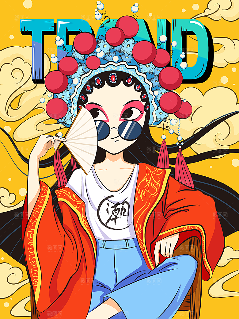 中国风国潮国粹戏曲人物脸谱插画