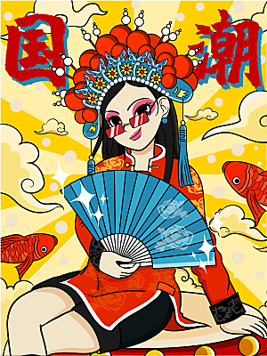 中国风国潮国粹戏曲人物脸谱插画