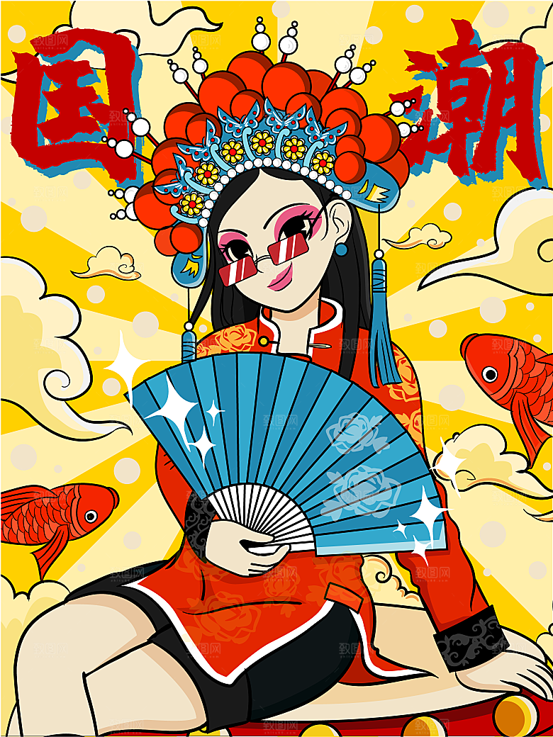 中国风国潮国粹戏曲人物脸谱插画