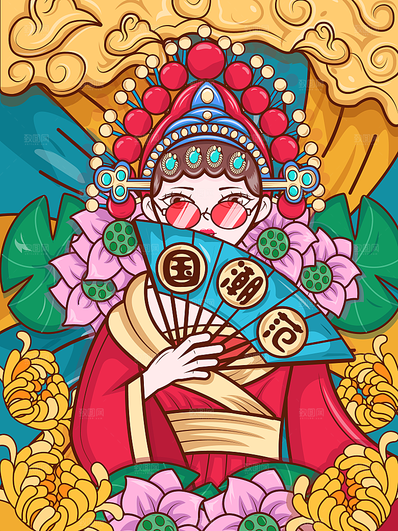 中国风国潮国粹戏曲人物脸谱插画