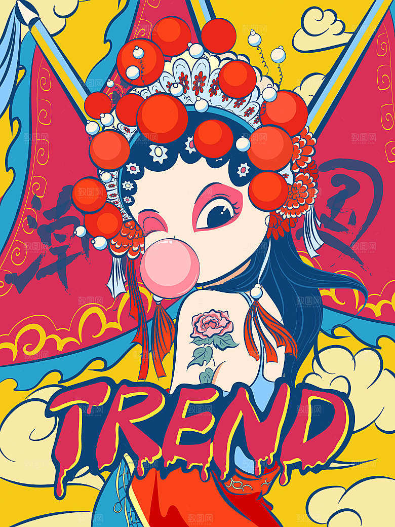 中国风国潮国粹戏曲人物脸谱插画