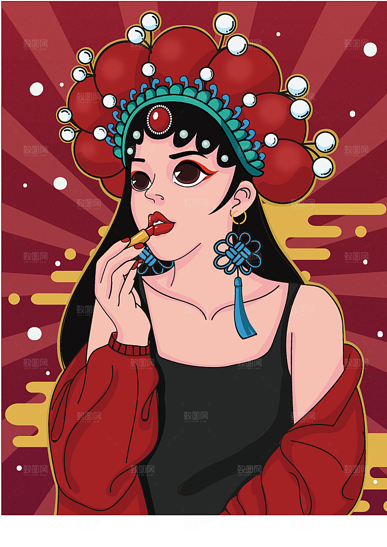 中国风国潮国粹戏曲人物脸谱插画