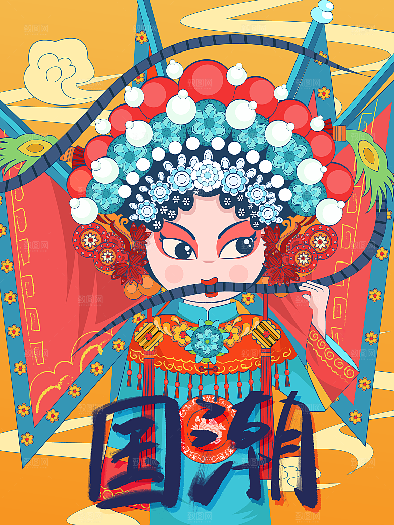 中国风国潮国粹戏曲人物脸谱插画