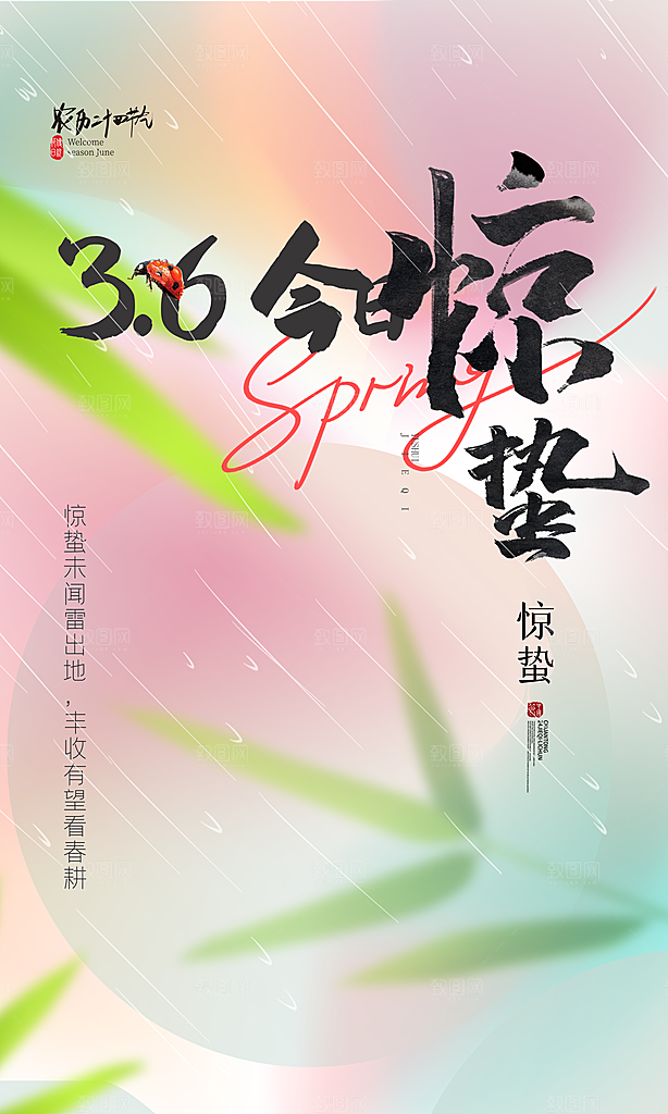 传统节日唯美中国风花鸟惊蛰海报