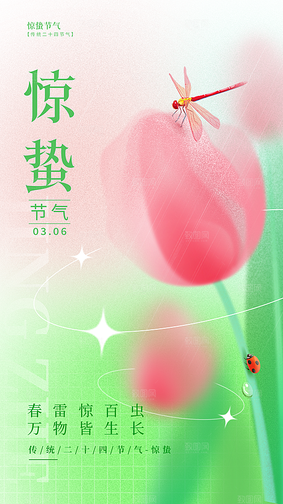 传统节日唯美中国风花鸟惊蛰海报