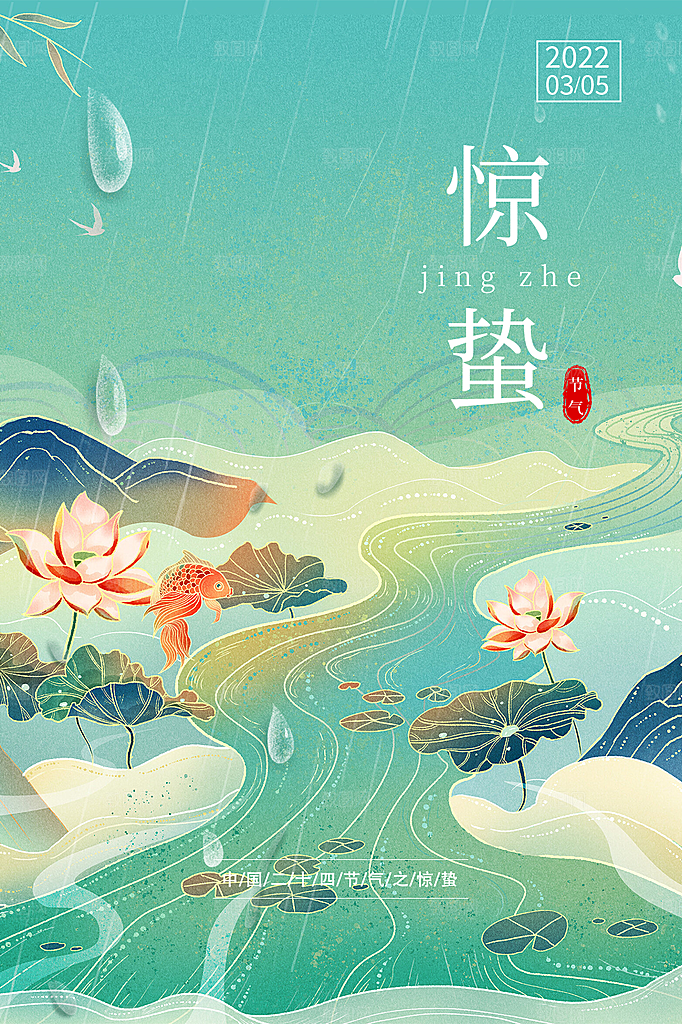 传统节日唯美中国风花鸟惊蛰海报