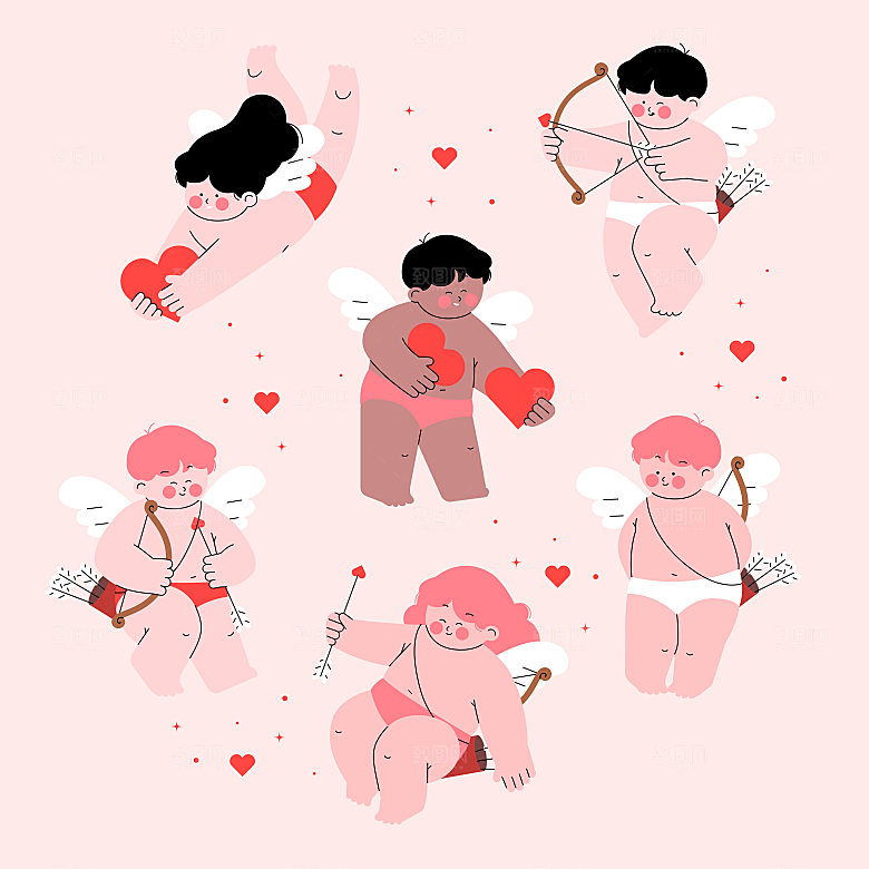 情人节元素情侣爱心插画设计素材