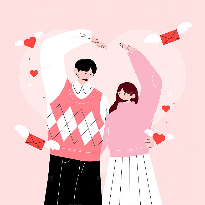 情人节元素情侣爱心插画设计素材