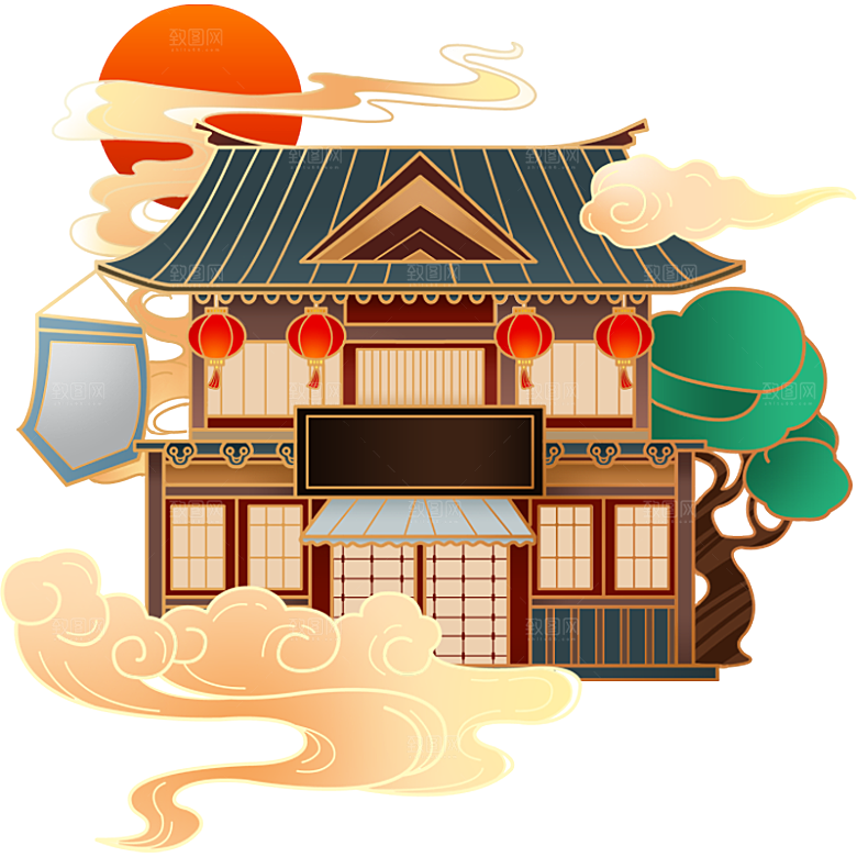 古建筑国潮元素素材