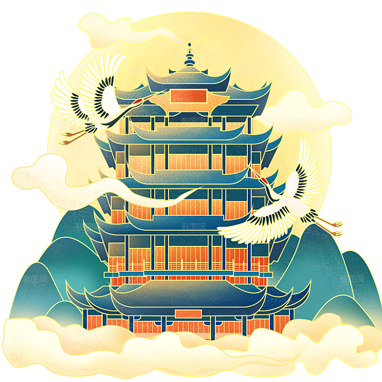 国潮古建筑元素素材设计
