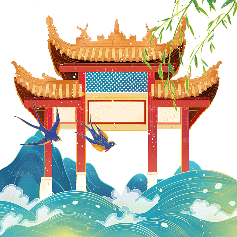 国潮古建筑元素素材设计
