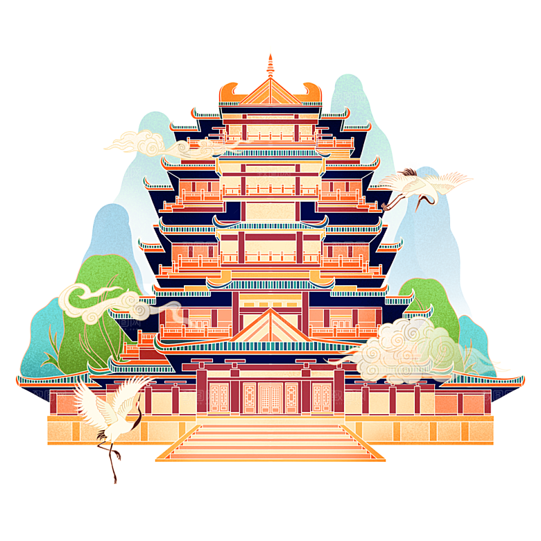 国潮古建筑元素素材设计