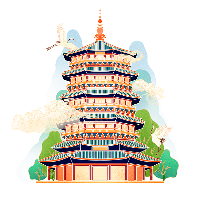 国潮古建筑元素素材设计
