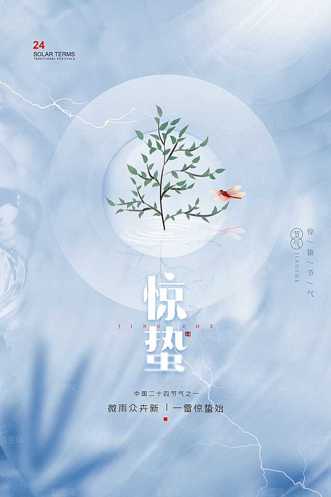 传统节日唯美中国风花鸟惊蛰海报