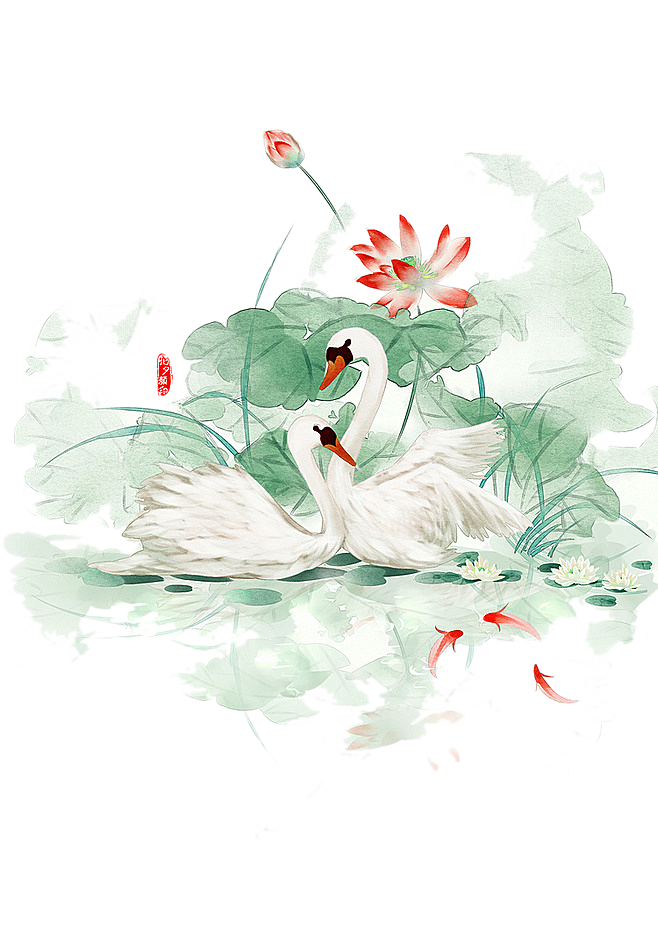 免抠植物绿植荷花插画元素