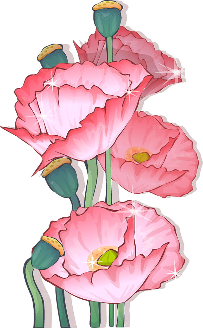 免抠植物绿植荷花插画元素