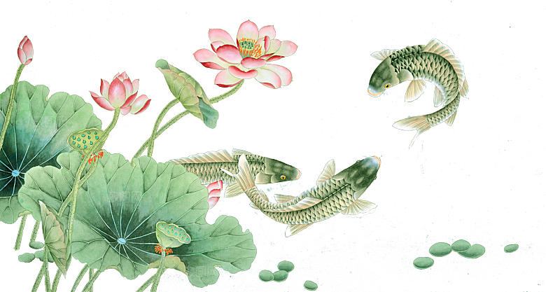 免抠植物绿植荷花插画元素
