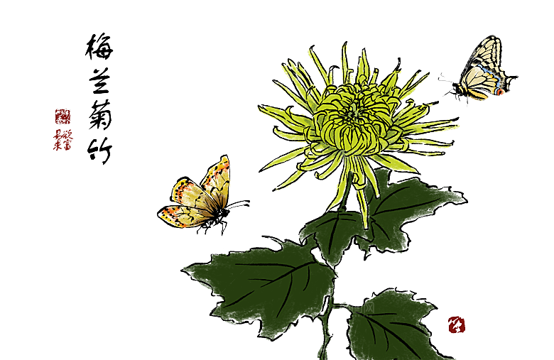 免抠植物古风花草插画元素