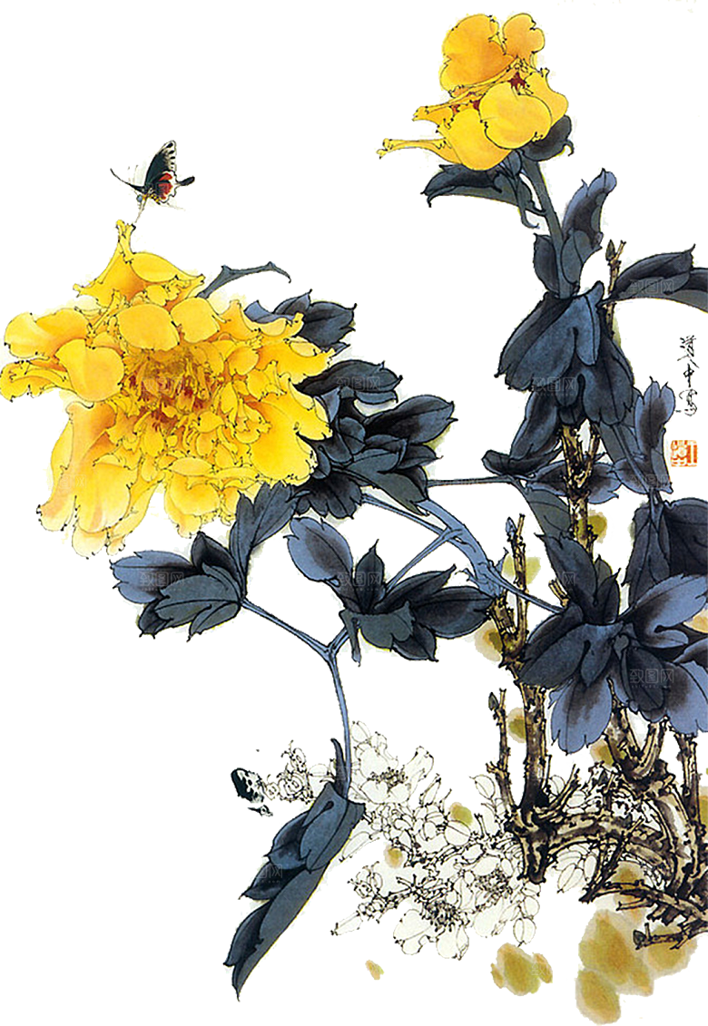 免抠植物古风花草插画元素