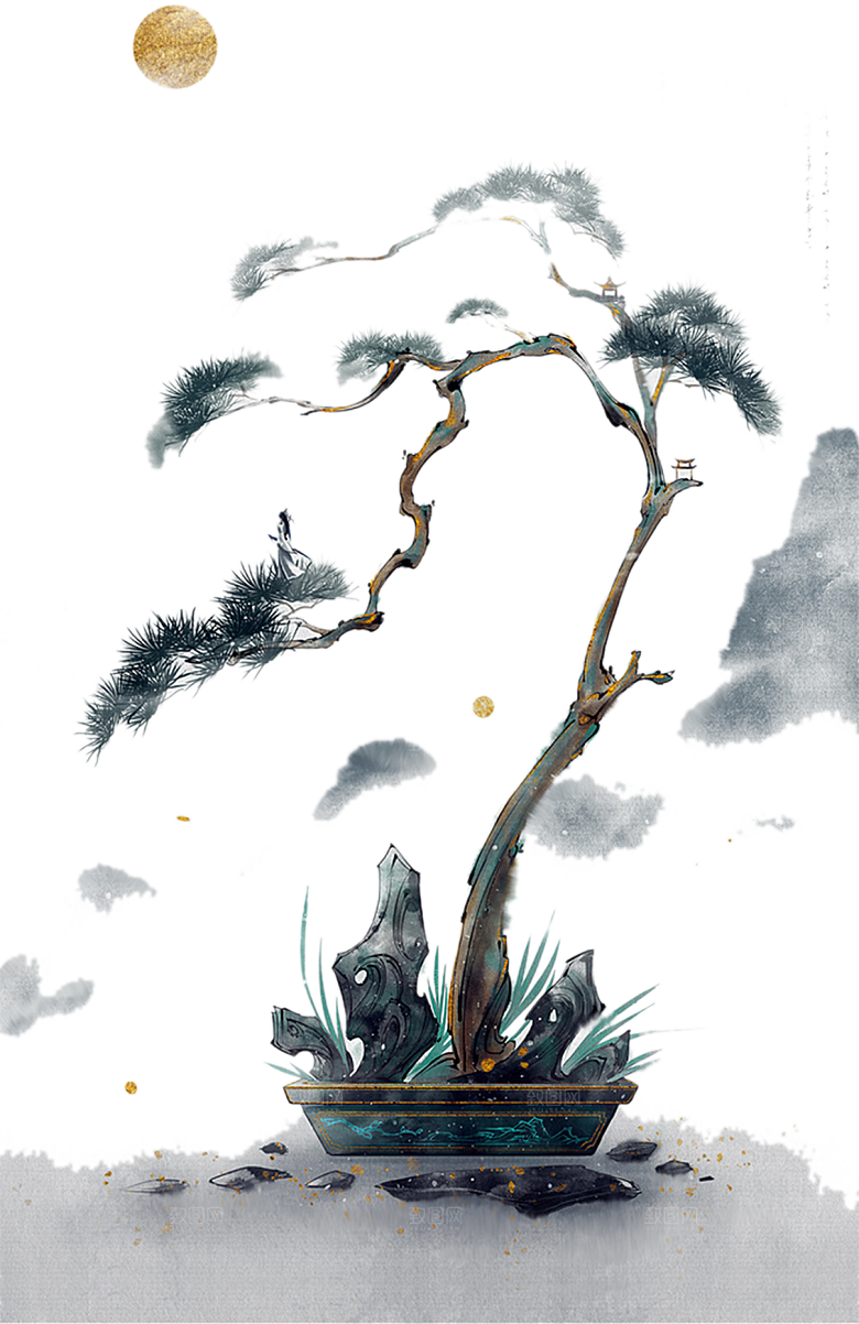 免抠植物古风花草插画元素