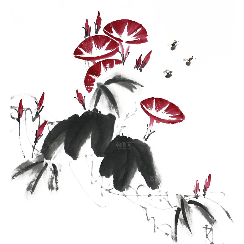 免抠植物古风花草插画元素
