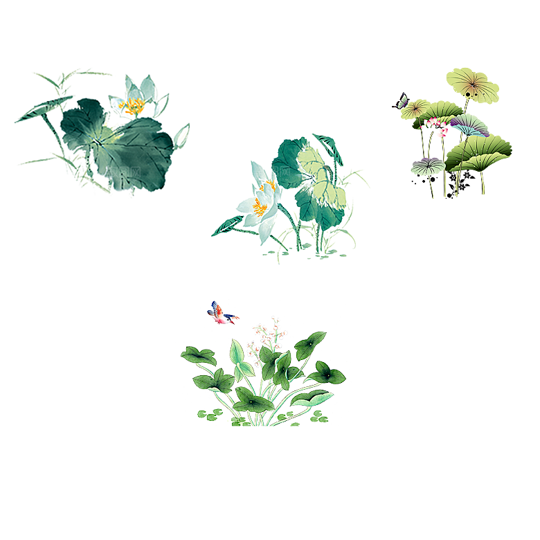 免抠植物古风花草插画元素