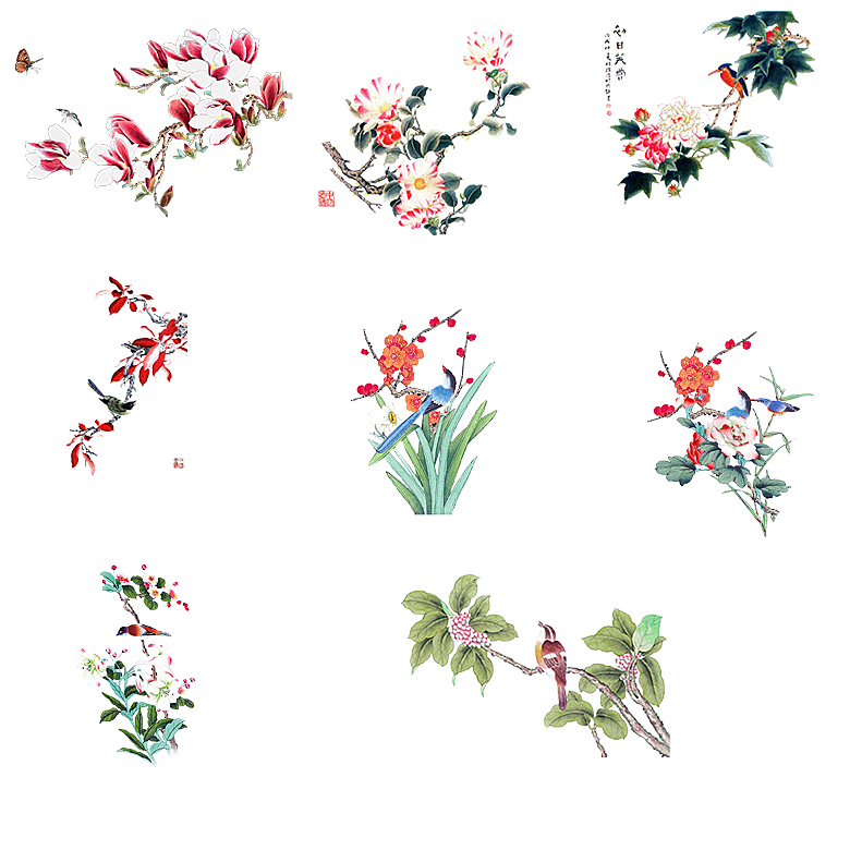免抠植物古风花草插画元素