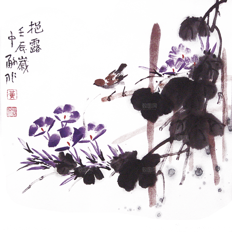 免抠植物古风花草插画元素