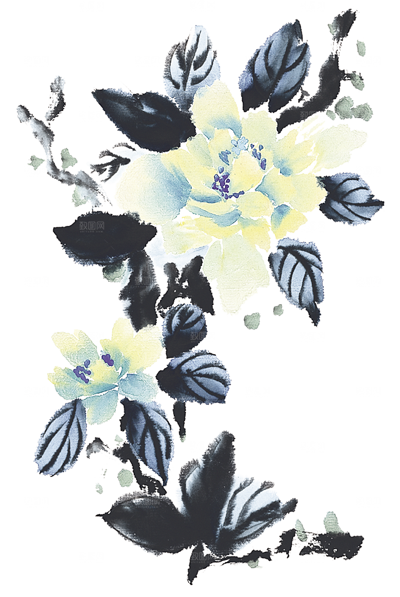 免抠植物古风花草插画元素
