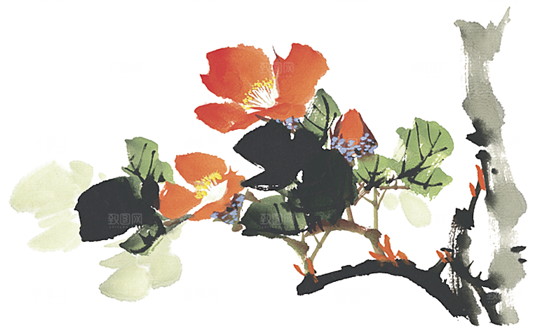 免抠植物古风花草插画元素
