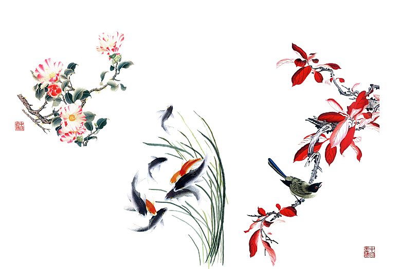 免抠植物古风花草插画元素