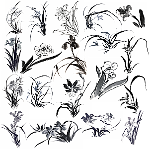 免抠植物古风花草插画元素