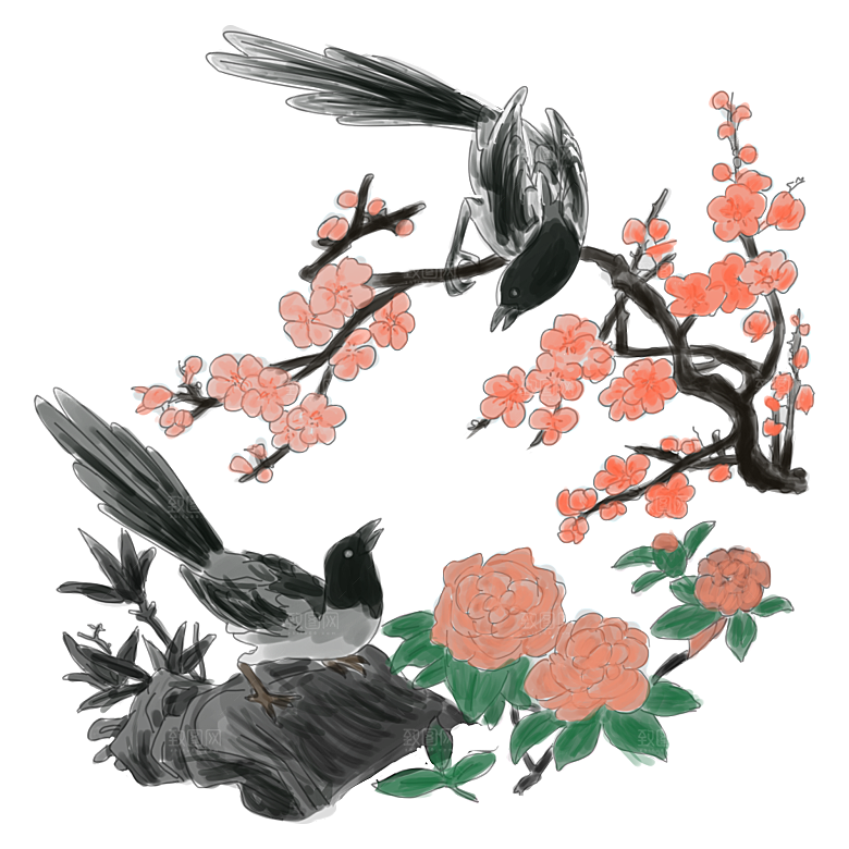 免抠植物古风花草插画元素