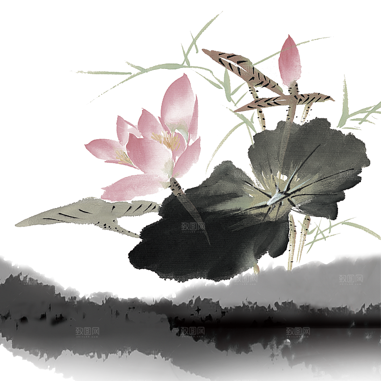 免抠植物古风花草插画元素