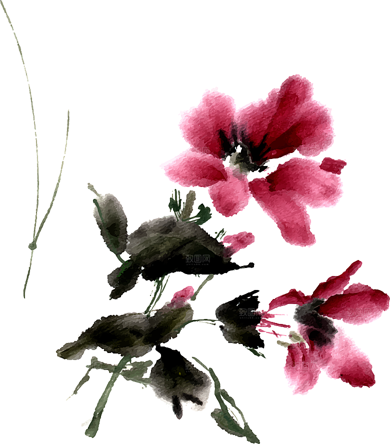 免抠植物古风花草插画元素