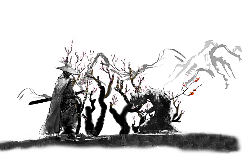 免抠植物古风花草插画元素