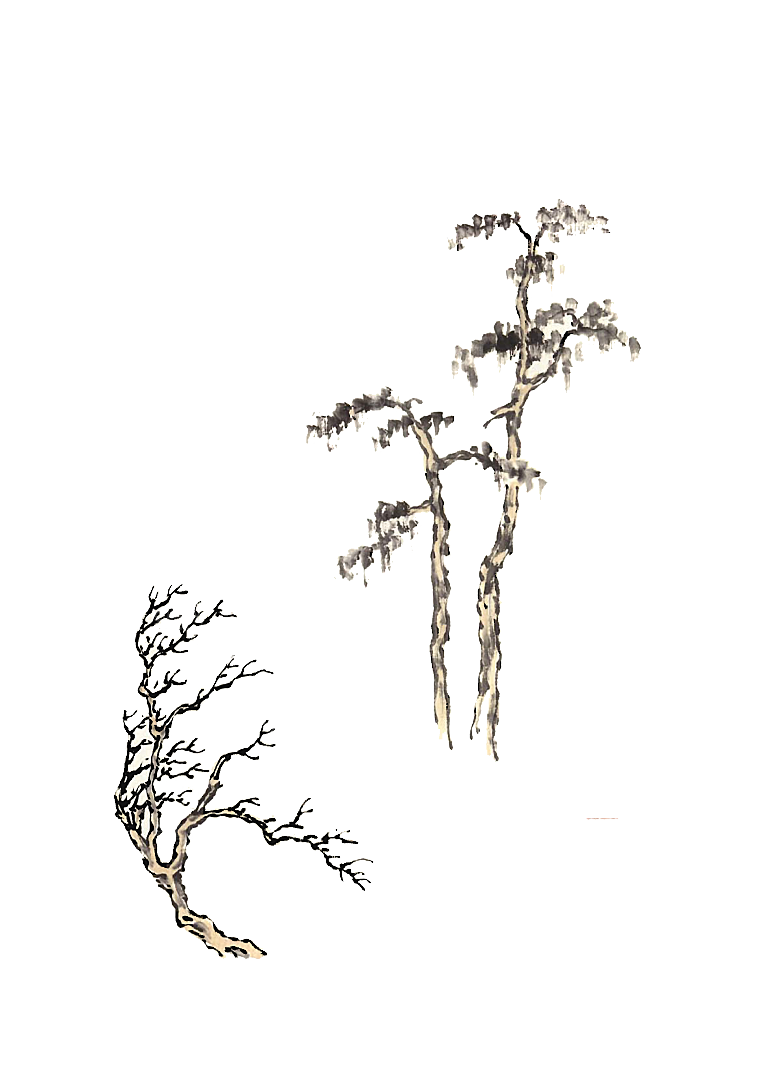 免抠植物古风树木插画元素